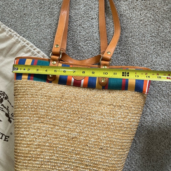 Il Bisonte Natural Straw Basket / Tote with Multicolor Trim and leather straps. - Picture 7 of 9